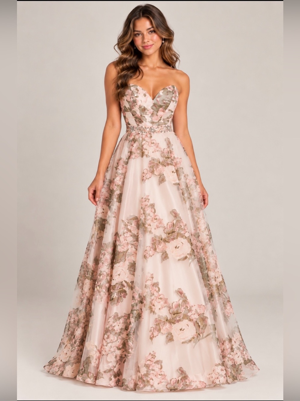 Gianni Bini Pink Floral Strapless Ball Gown